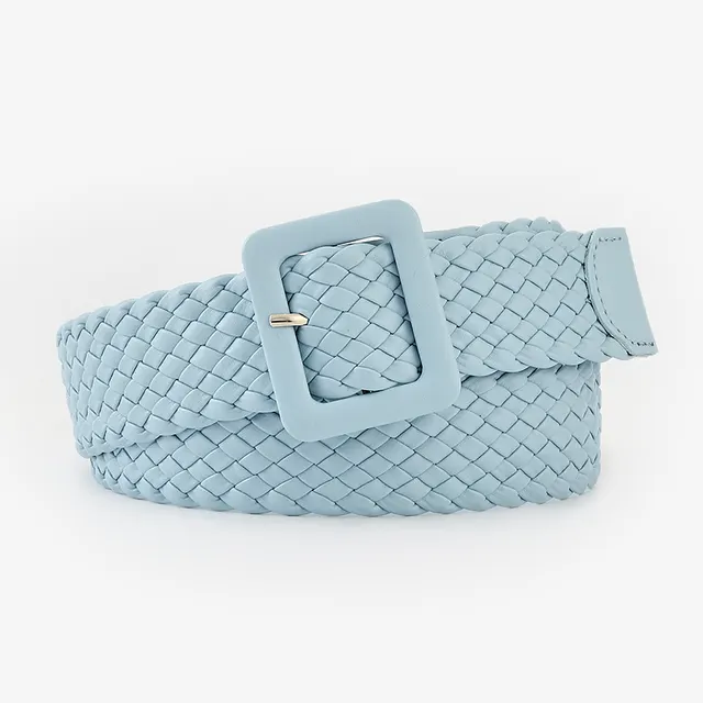 Candy Color Bag Buckle Belt Sweet Decorative Square Woven Ladies Wide Sky Blue - Shop at LoveMi