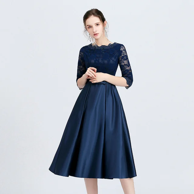 Versatile Casual Mid Length Evening Dress For Women Navy Blue - Shop at LoveMi