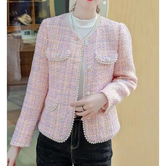High end Chanel Coat Women's Autumn And Winter Elegant Socialite Pink Purple Single Lining - Shop at LoveMi