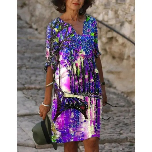 Women's Printed Loose Bamboo Fiber Linen Floral Short Sleeves Element 3 - Shop at LoveMi