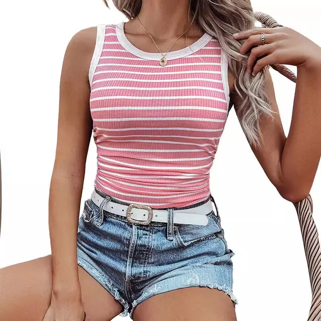 Women's Slim Fit Casual Versatile Contrast Color Pullover Round Neck Vest Style1 - Shop at LoveMi