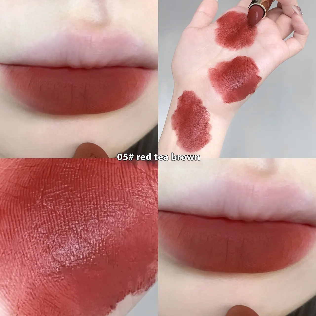 Matte Fake Plain Milk Tea Lipstick - 5 Red Tea Red Brown