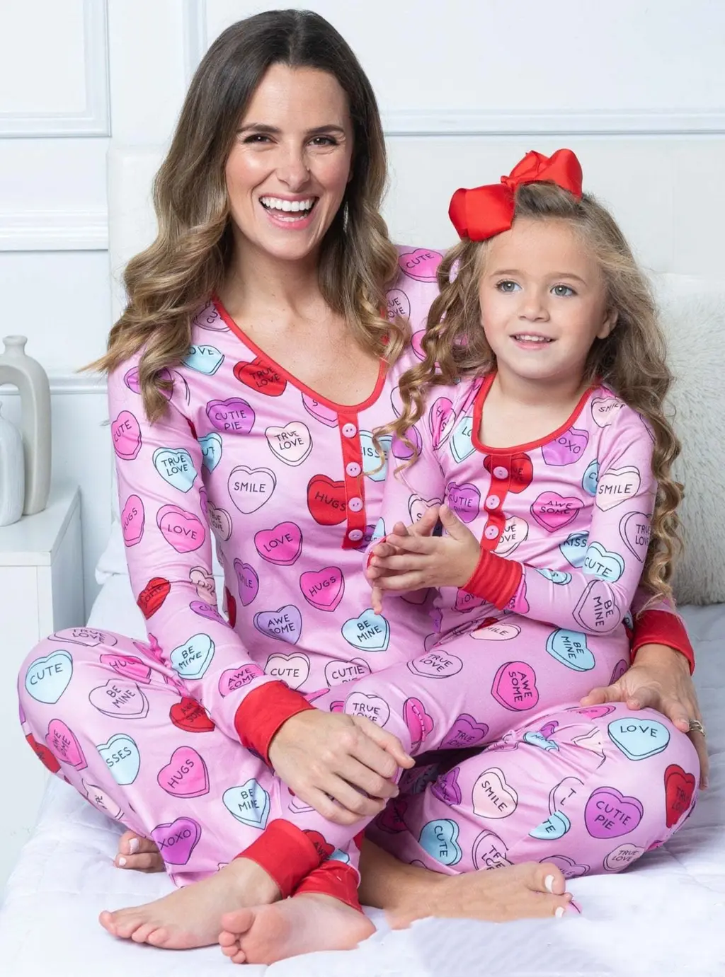 Beauty Clothing Valentine's Day Heart Printing Leisure Pajamas Pajamas Parent-child Suit - Picture Color C