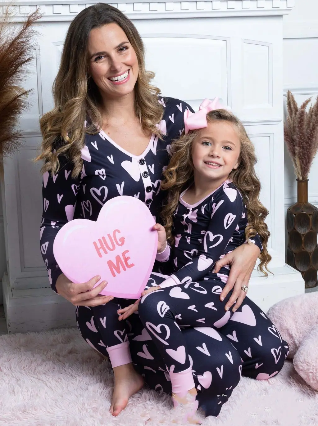 Beauty Clothing Valentine's Day Heart Printing Leisure Pyjamas Pyjamas Parent-child Suit - Picture Colour D