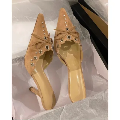 Women's Bowknot Hollow out High Heel Sandals Apricot - Shop at LoveMi
