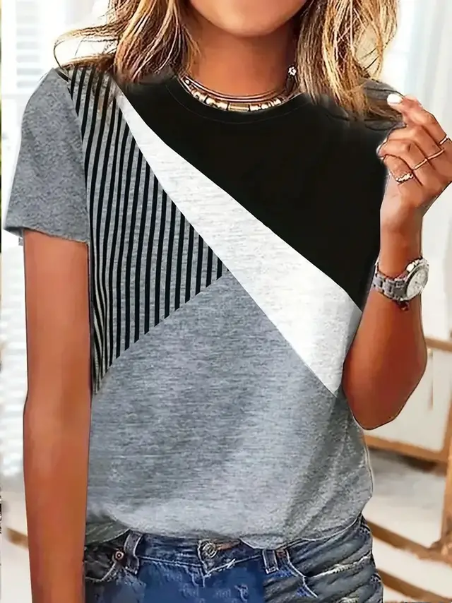 Multicolor Printing Round Neck Short Sleeve T shirt Nt01Yn10 - Shop at LoveMi