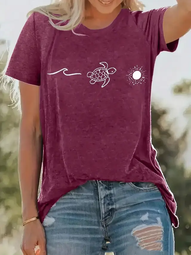Multicolor Printing Round Neck Short Sleeve T shirt Nt01Yn12 - Shop at LoveMi