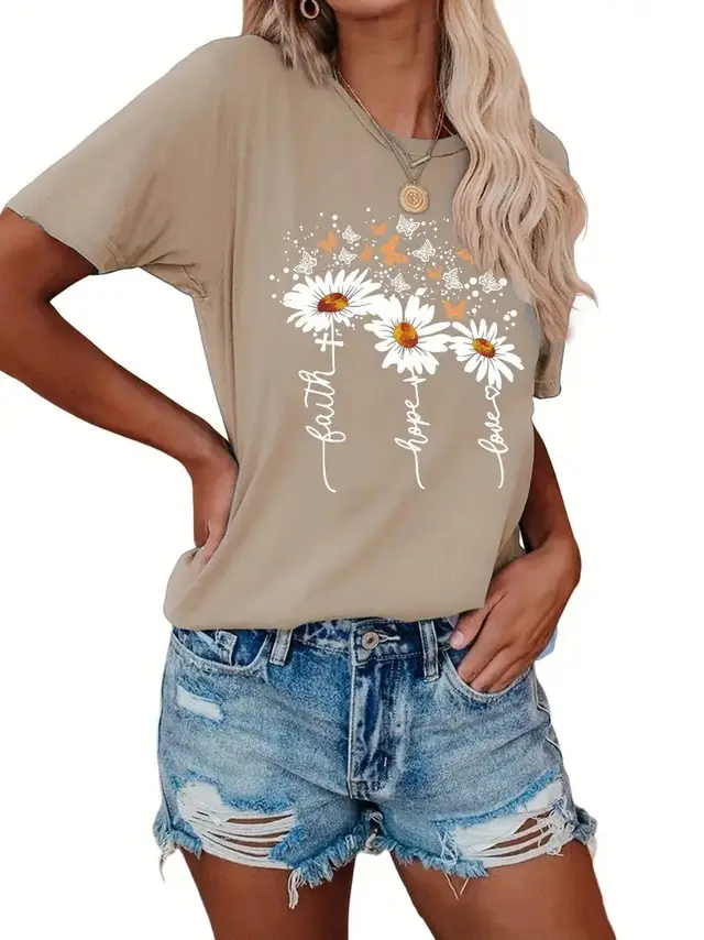 Multicolor Printing Round Neck Short Sleeve T shirt Nt01Yn6 - Shop at LoveMi