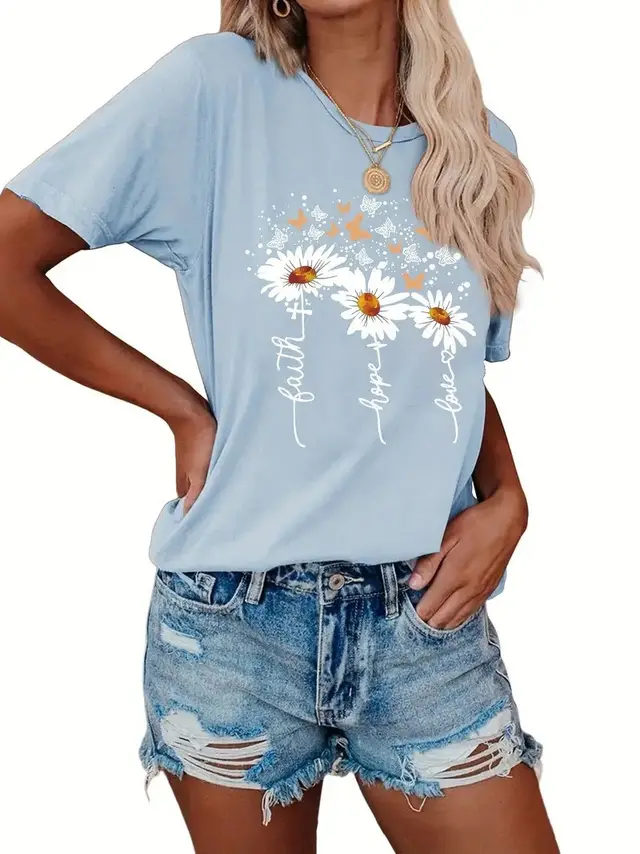 Multicolor Printing Round Neck Short Sleeve T shirt Nt01Yn7 - Shop at LoveMi