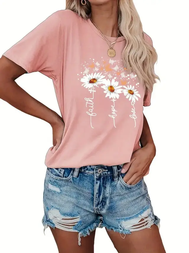 Multicolor Printing Round Neck Short Sleeve T shirt Nt01Yn9 - Shop at LoveMi
