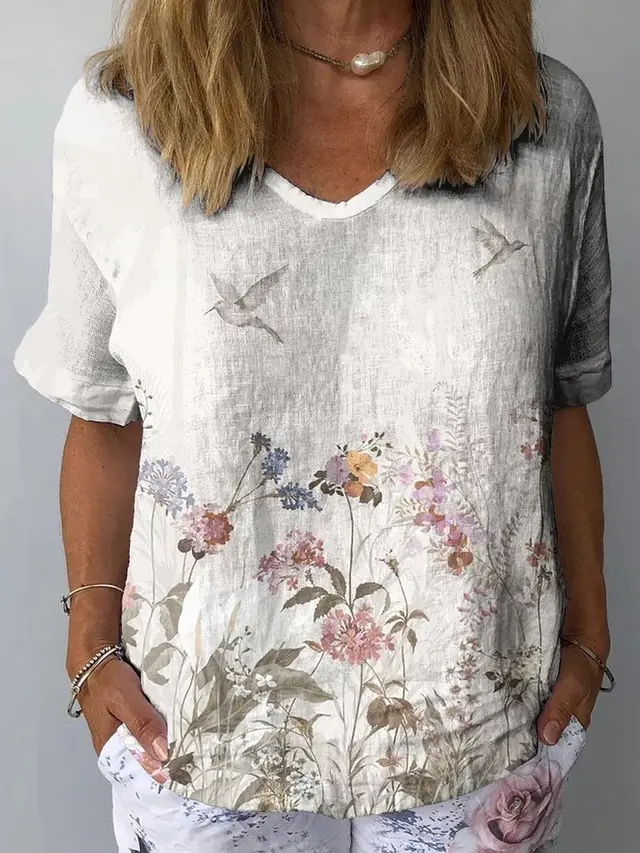 3d Printed V neck Loose Women's T shirt Short Sleeve 12 B246 - Shop at LoveMi