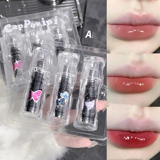 Cappuvini Three Per Package Suit Butterfly Cute Mirror Water Light Lip Lacquer Show Combination A - Shop at LoveMi