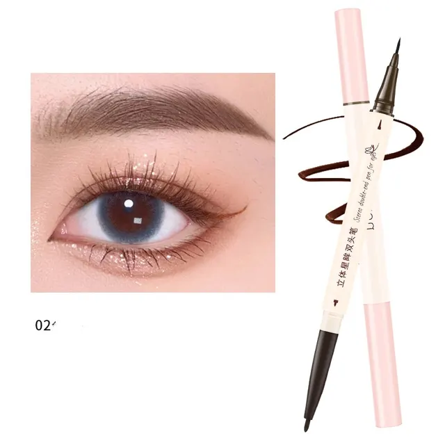 Double headed Glue Pen Long lasting Liquid Eyeliner Silky Easy To Use Eye Shadow Pen 2 Brown Brown Liquid Eyeliner - Shop at LoveMi