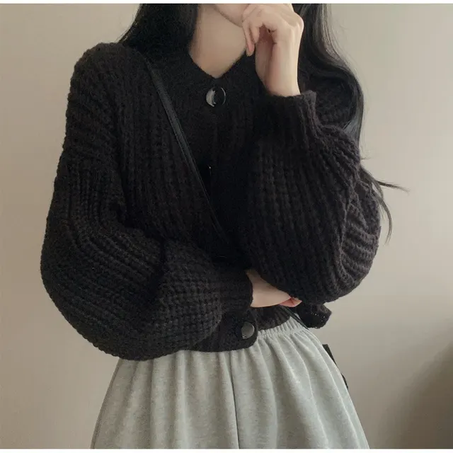 Women's Fashion Knitwear Sweater Short Coat Black - Shop at LoveMi