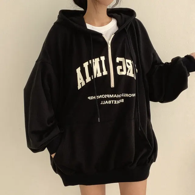 Casual Letters Hooded Pullover Women Black - Shop at LoveMi