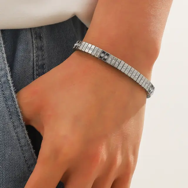 Cold Stainless Steel Diamond Elastic Bracelet For Men Style 1 - Shop at LoveMi