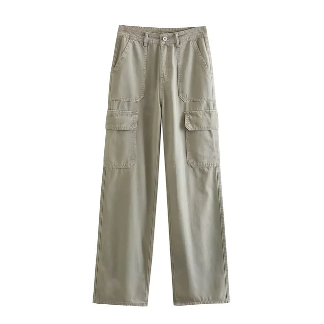 Women's Straight Solid Color Pocket Loose Casual Pants Light Gray - Shop at LoveMi