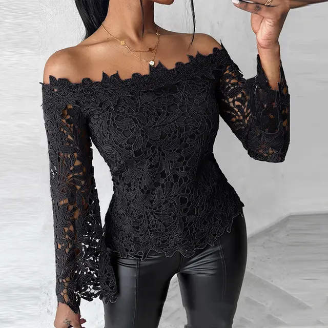 Women's Minimalist And Versatile Black Lace Top Black - Shop at LoveMi