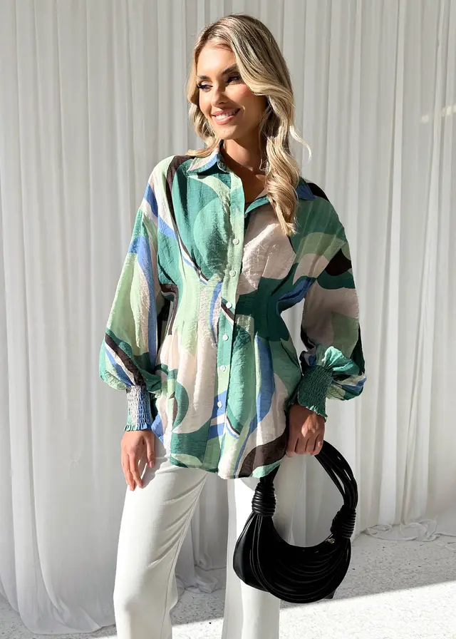 Casual Loose fitting V neck Long Sleeves Printed Shirt - Shop at LoveMi