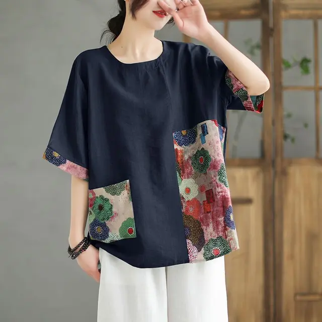Retro Loose All match Fake Two Pieces Leisure Color Matching Printed Top Black - Shop at LoveMi