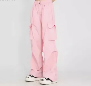 American Drawstring Loose Casual Pants - Pink