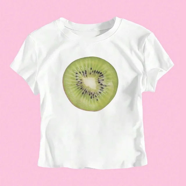 Summer Women's Slim Fit Fashion Short Sleeve T shirt Top Kiwifruit - Shop at LoveMi