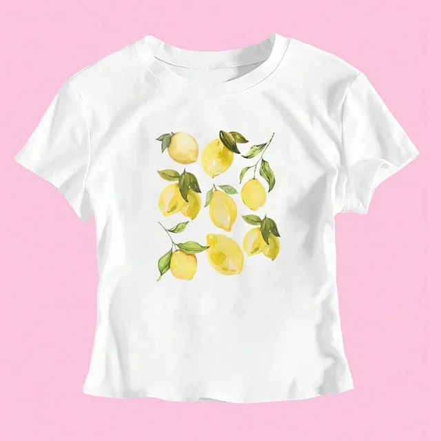 Summer Women's Slim Fit Fashion Short Sleeve T shirt Top Lemon - Shop at LoveMi