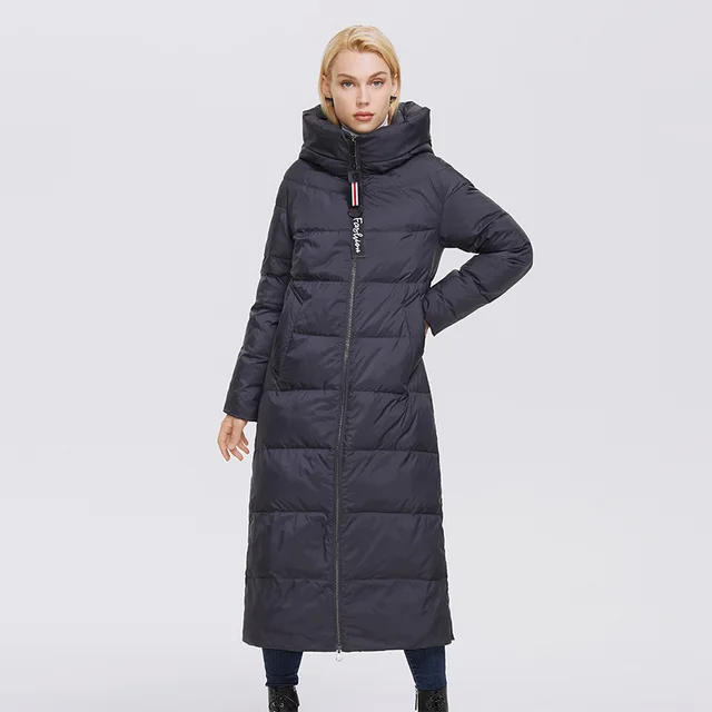 Hooded Stand Collar Coat Extra Long Thermal And Windproof Zipper Cotton padded Coat Slabstone Gray 009 - Shop at LoveMi