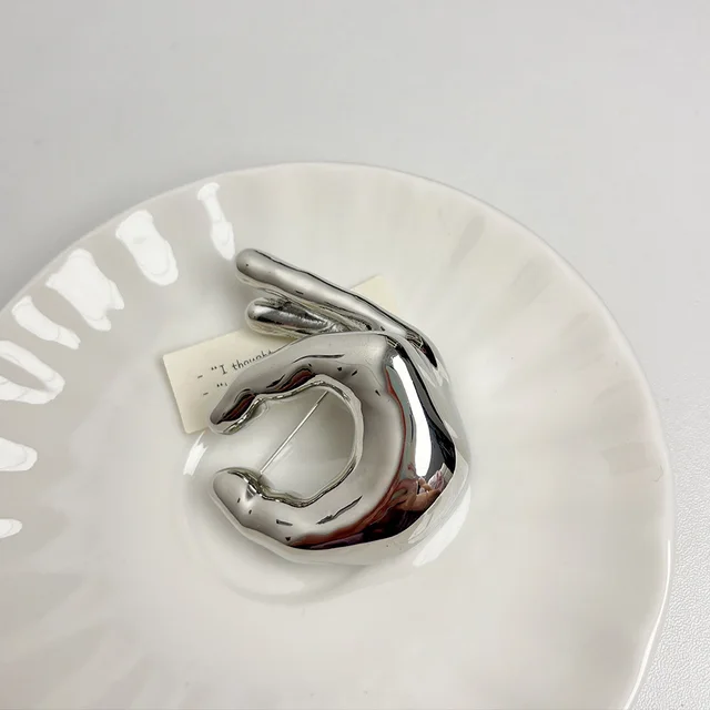 Metal OK Gesture Brooch Fashion All match Pin Clothes Accessories Silver - Shop at LoveMi