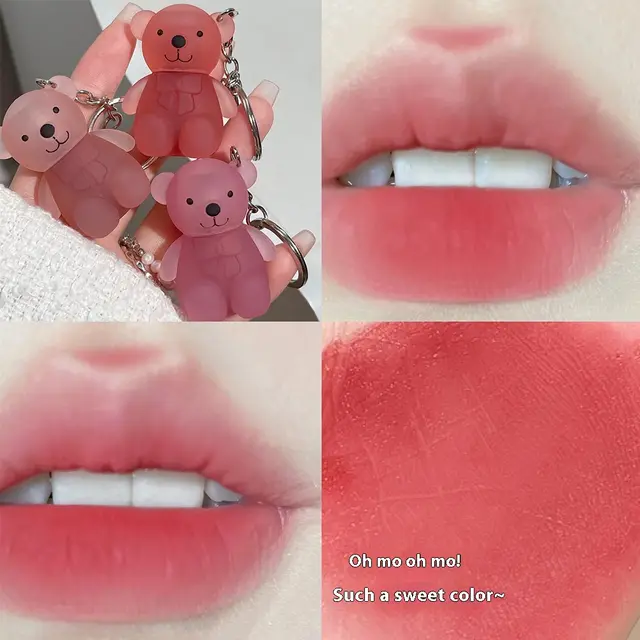 Women's Cute Bear Velvet Matte Matte Low Saturation White Lipstick 4 Milk Strawberry - Shop at LoveMi