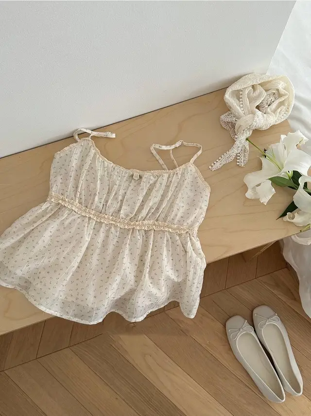 Women's Summer Floral Short Vest Top Light Apricot - Shop at LoveMi