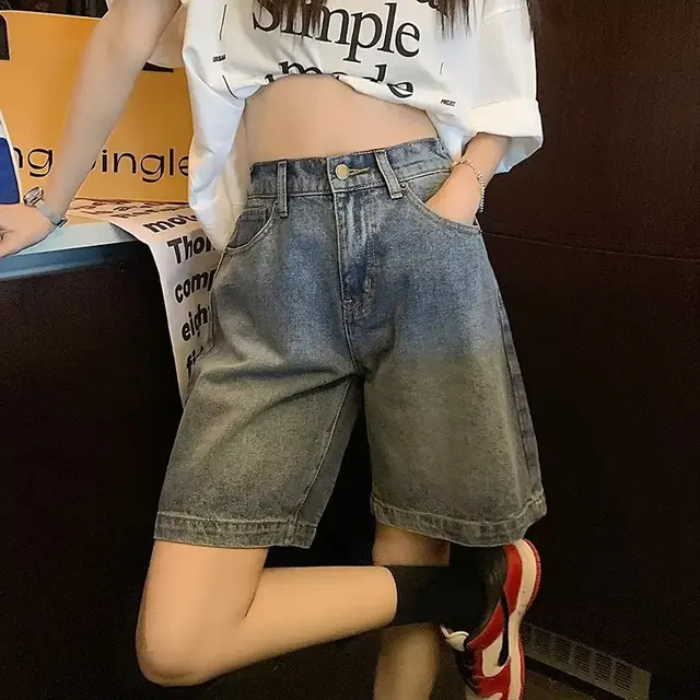 Retro Women's Elastic Waist Summer Denim Shorts Retro Blue - Shop at LoveMi