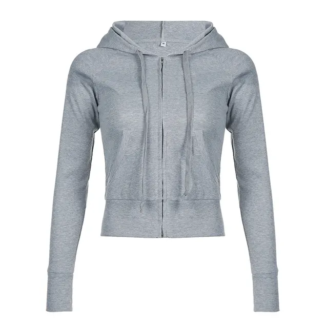 Gray Hooded Sweater Women's Short Solid Color Cardigan Zipper Coat Light Gray - Shop at LoveMi