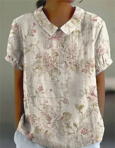 Summer Lapels Short Sleeve Elegant European And American Style Women Top 4 Models D758 L - Shop at LoveMi