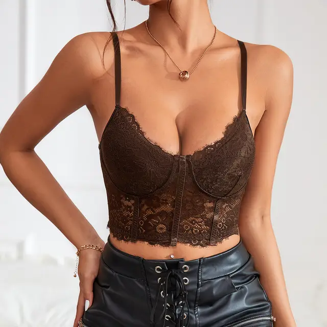Street Simple Hollow Ins Style Eyelash Multicolor Bra Vest Brown - Shop at LoveMi