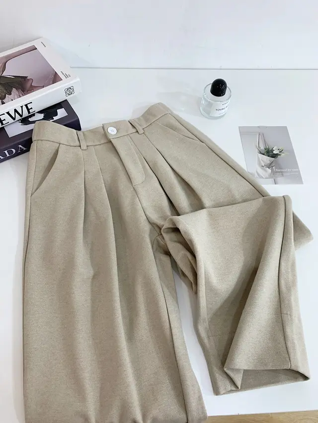 Draping Effect Harem Pants Loose Wool Suit Pants Casual Pants Cropped Pants Oats - Shop at LoveMi