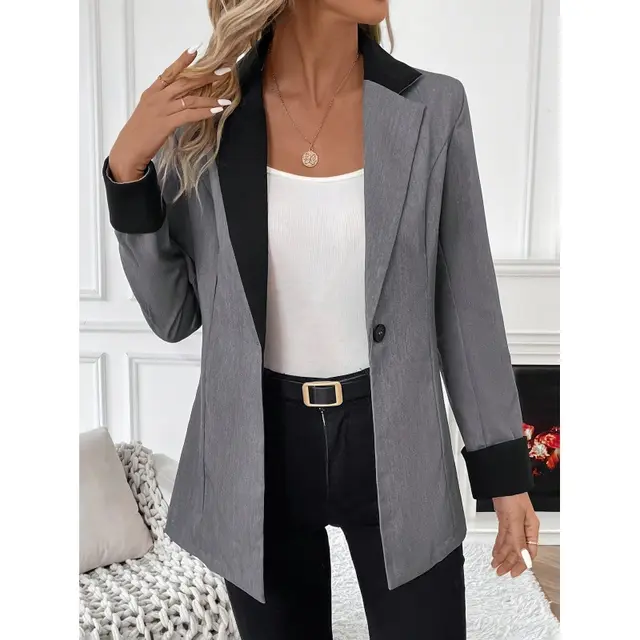 Autumn And Winter Elegant Small Suit Coat Top Smoky Gray - Shop at LoveMi