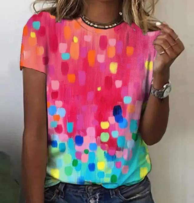 Summer Floral Print Round Neck T shirt Dt03 Hxt05 - Shop at LoveMi