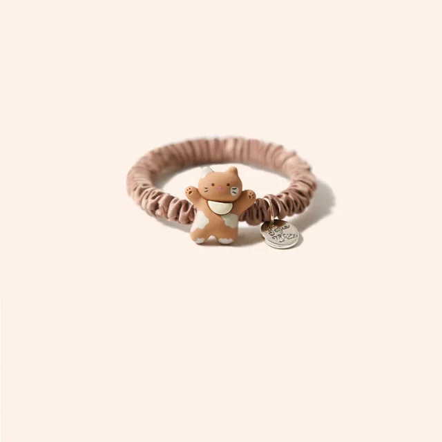Cute Kitty Large Intestine Hair Ring Brown Cat - Shop at LoveMi