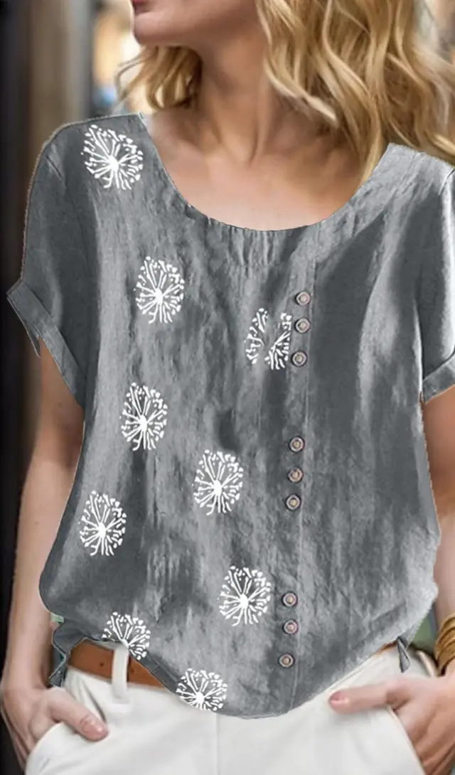 Women's Top Clinch Vintage Cotton And Linen Printing Gray - Shop at LoveMi