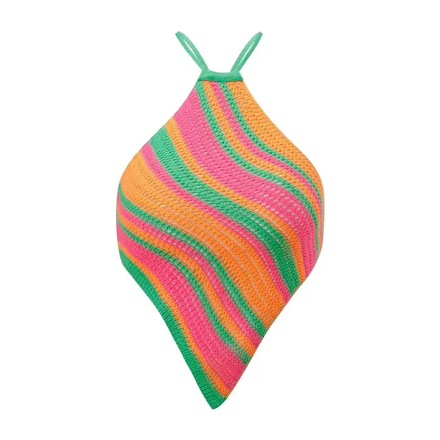 Lace up Women's Tube Top Beach Halter Knitted Sling Green Orange Contrast Color - Shop at LoveMi