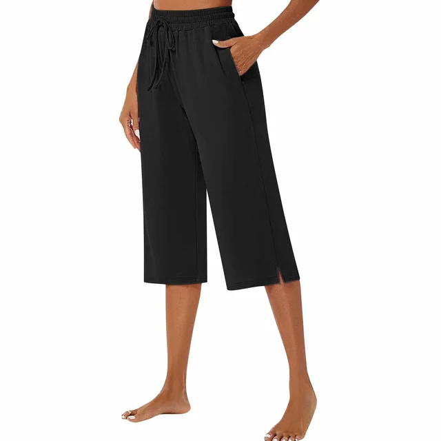 European American Polyester Wide leg Pants Women's Casual Pants Artistic Retro Drape Slim Shorts Black - Shop at LoveMi