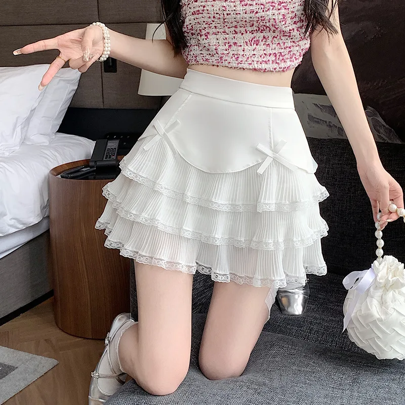 High Waist Lace Pettiskirt Sweet A Line Cake Dress White - Shop at LoveMi