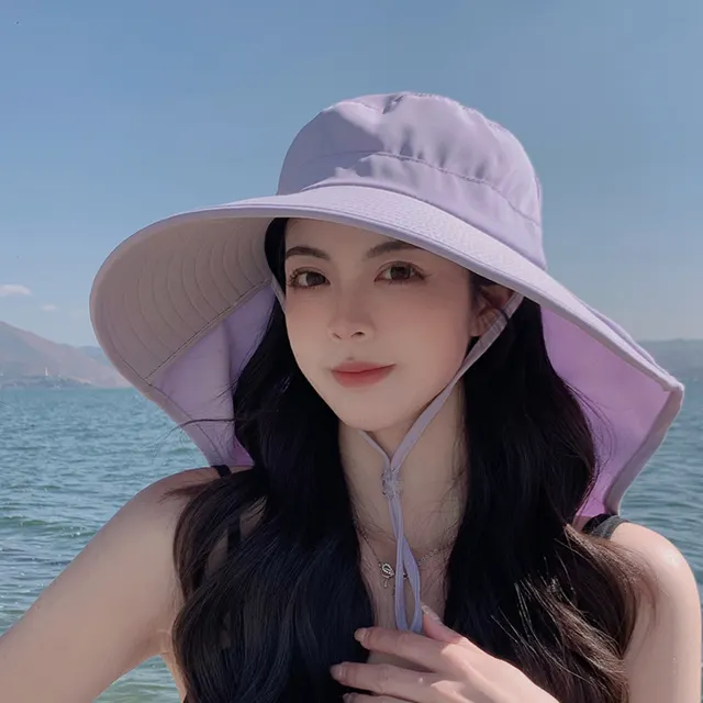 Sun Hat Big Brim Cover Face Summer UV Protection Shawl Bucket Hat Sun Protection Hat Fumigating Purple - Shop at LoveMi