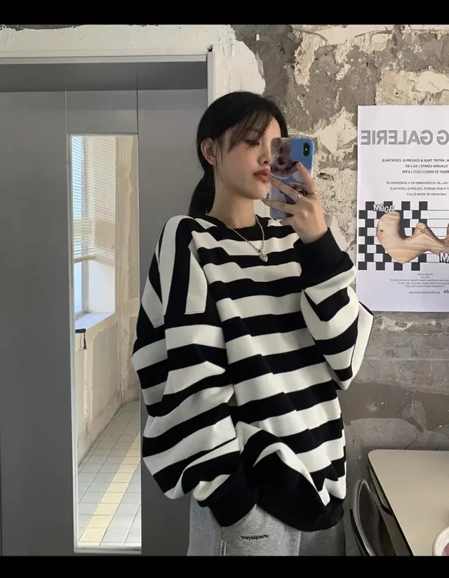 Fashion Striped Pullover Sweatshirt Women Black And White - Shop at LoveMi