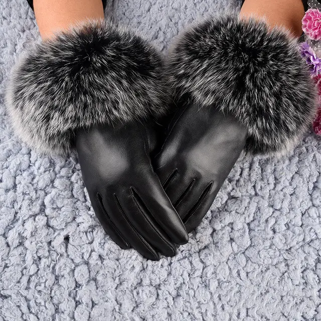 Women's Sheepskin Fleece lined Warm Gloves Black - Shop at LoveMi