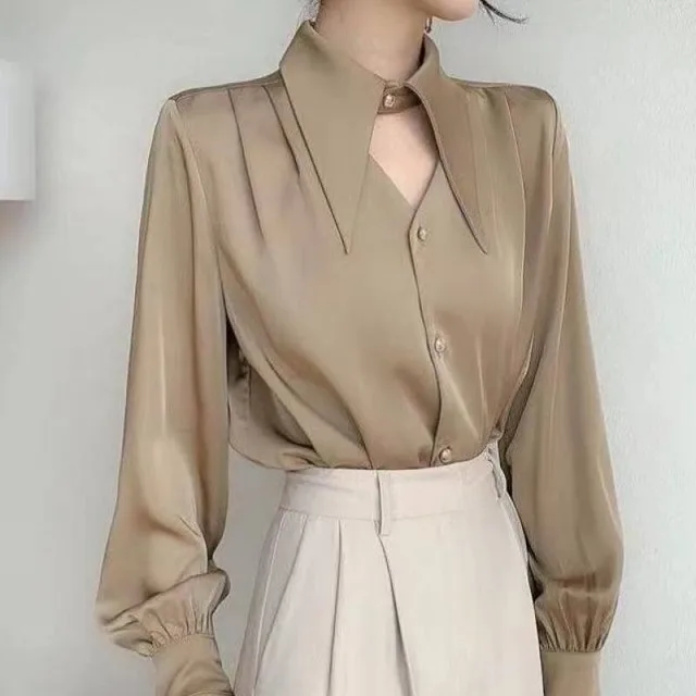 Women's Niche OL Satin Surface Shirt Top Apricot - Shop at LoveMi