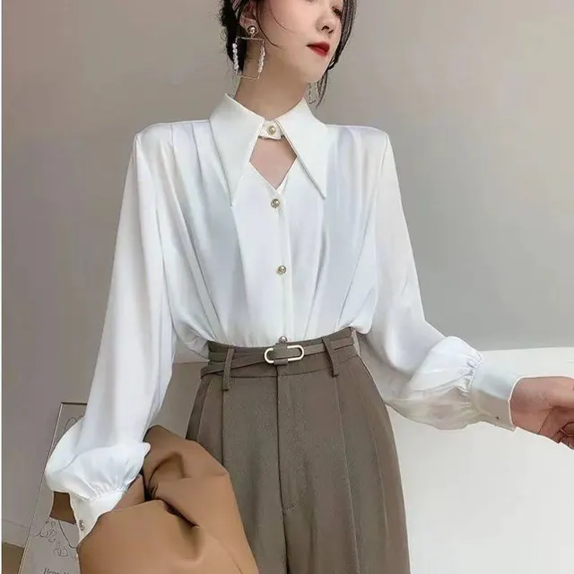 Women's Niche OL Satin Surface Shirt Top White - Shop at LoveMi