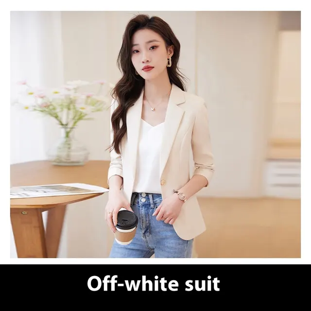 Temperament Office Wear Sense Fashion Slim fitting Suit Top Beige Suit - Shop at LoveMi