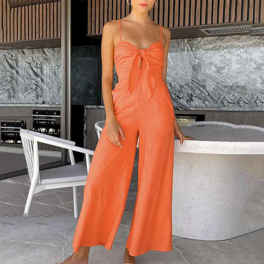 Sling Wide-leg Jumpsuit Women's Fashion Casual Loose Bodysuit - Orange
